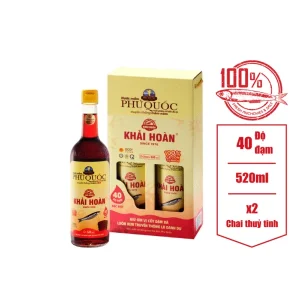 Nước mắm chai thủy tinh 40 độ đạm Khải Hoàn(Hộp 2 chai x 520ml)